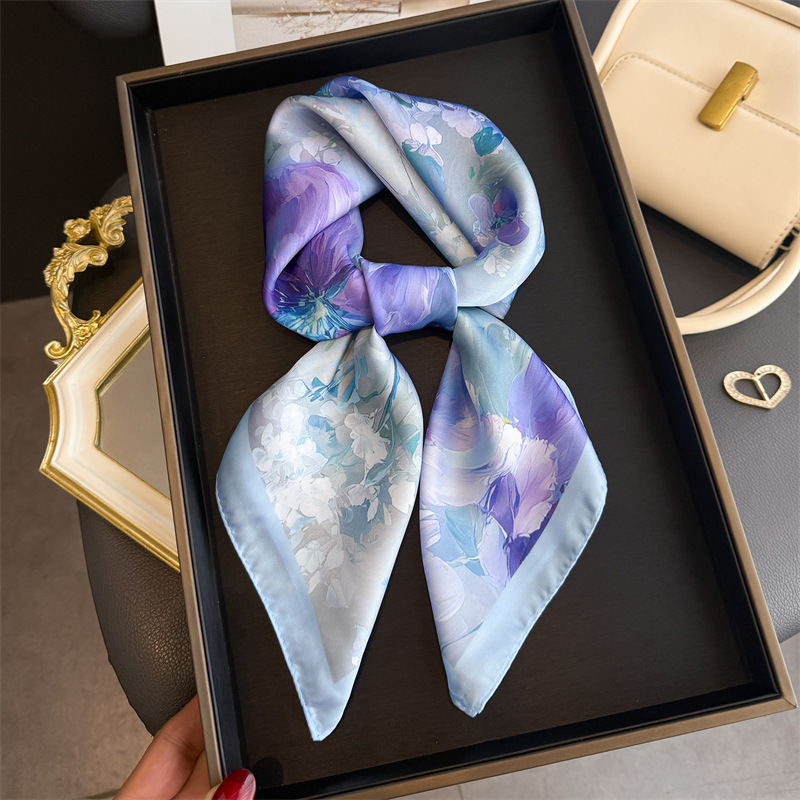 Ascot Neck Scarf - 2026年新作 花柄プリント シルク スクエアスカーフ レディース ヘッドスカーフ