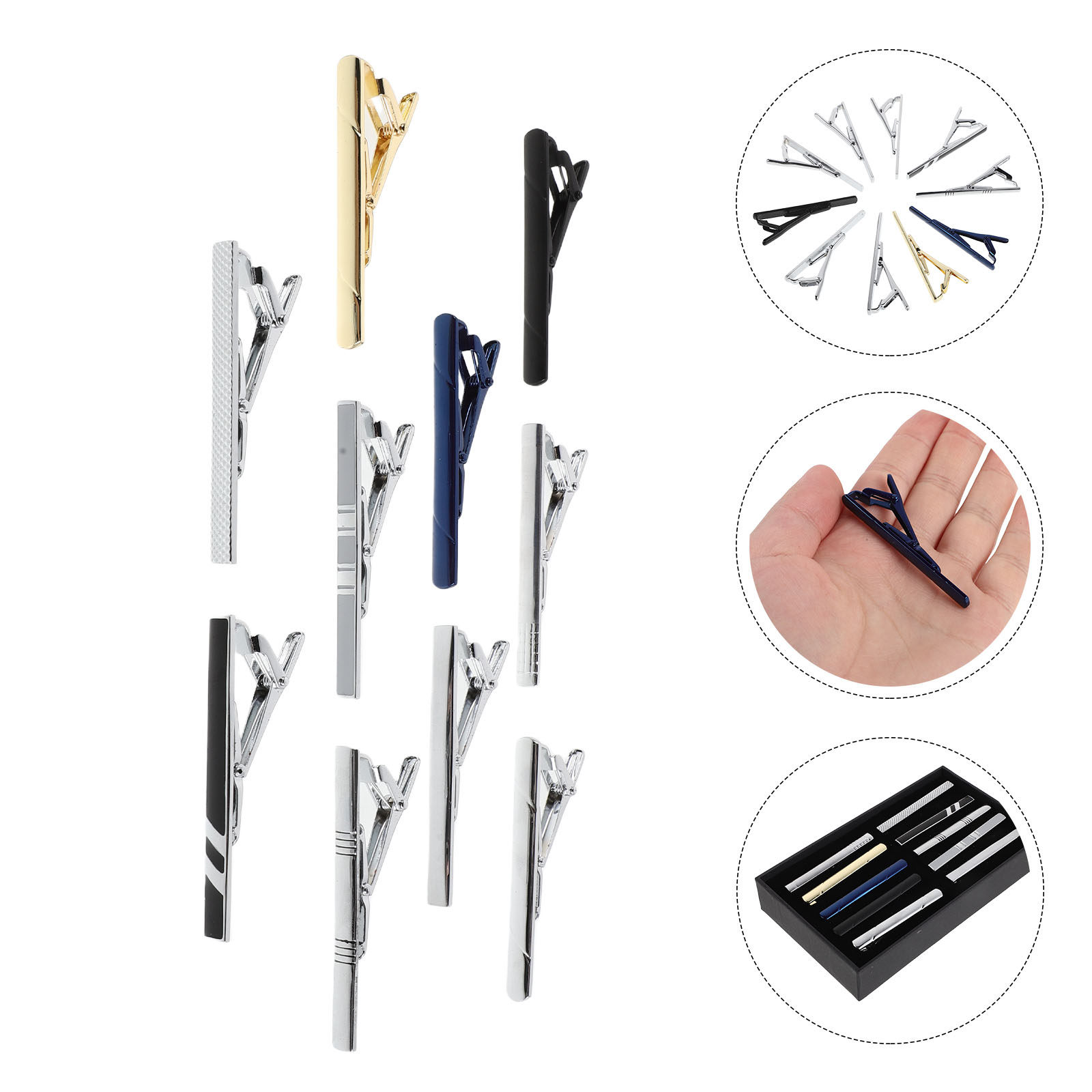 Tie Bar Set Gift - 10個入りネクタイクリップセット メンズ ビジネス ネクタイバー 金属製ネクタイクリップ フォーマル
