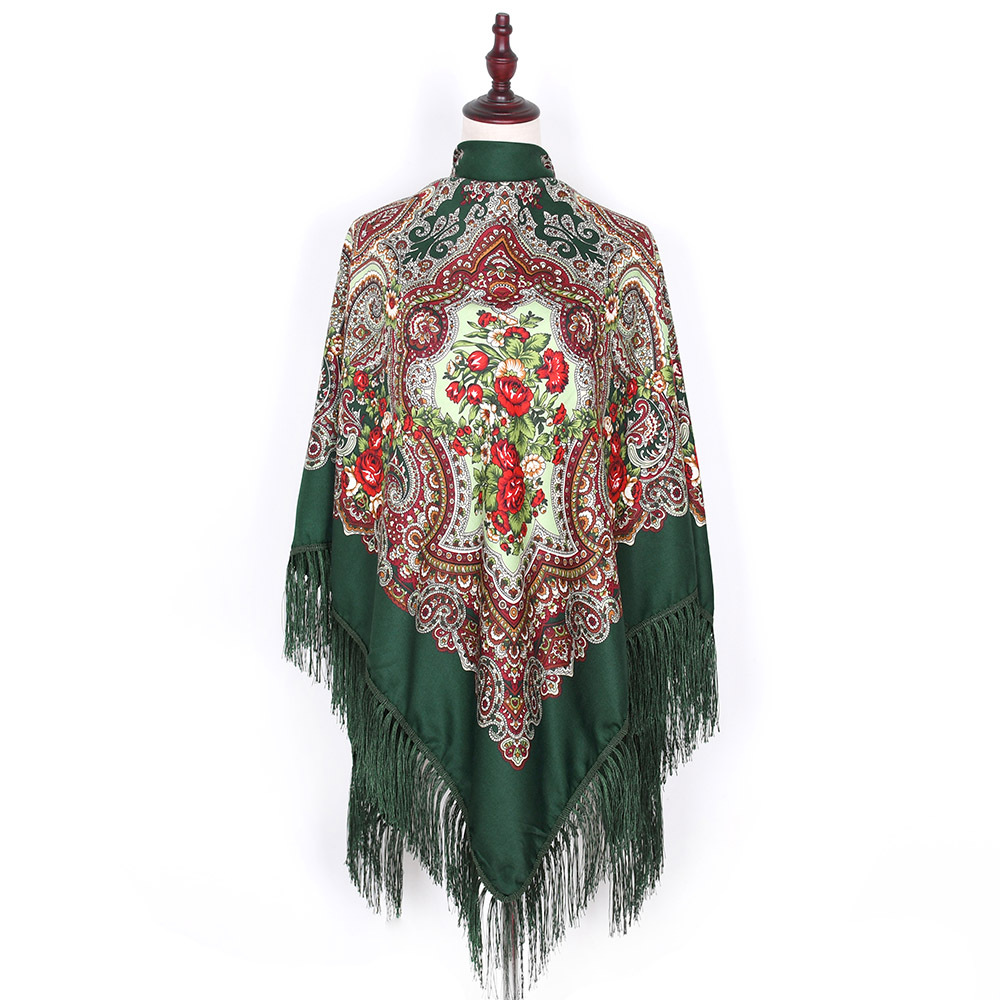 Bandana Cotton - 女性のための花柄の正方形のバンダナショール、ロシアのスカーフ、豪華なヘッドラップ、ロシアのフリンジのショール、ロシアのフリンジハンカチ、160x160cm