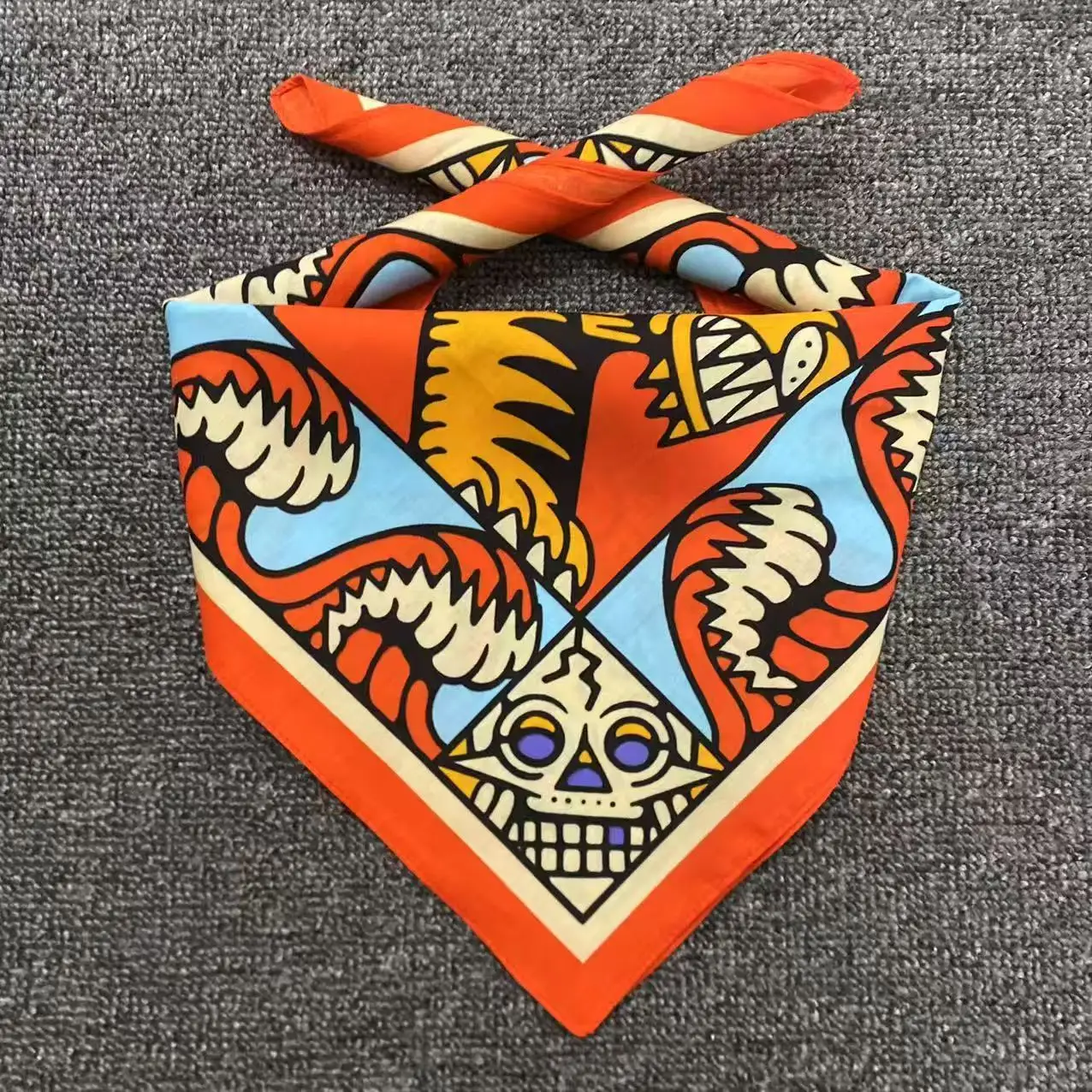 Bandana Cotton - デジタルプリントレトロバンダナヒップホップストリートダンススポーツターバンレトロコットン正方形スカーフ漫画