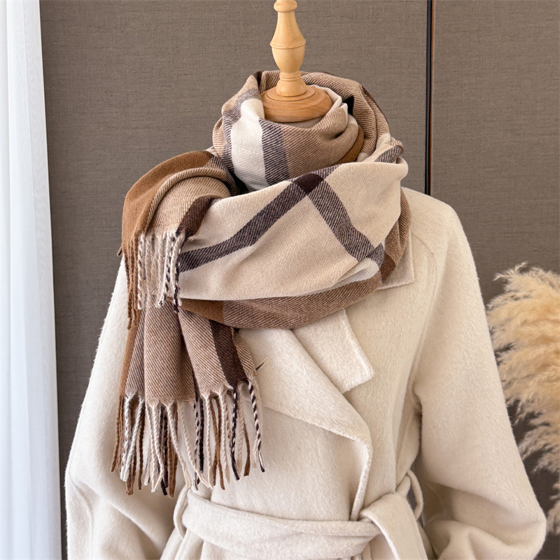 女性用スコットランド風チェック柄イミテーションカシミヤショー - Pashmina Wrap Large のレビューと価格