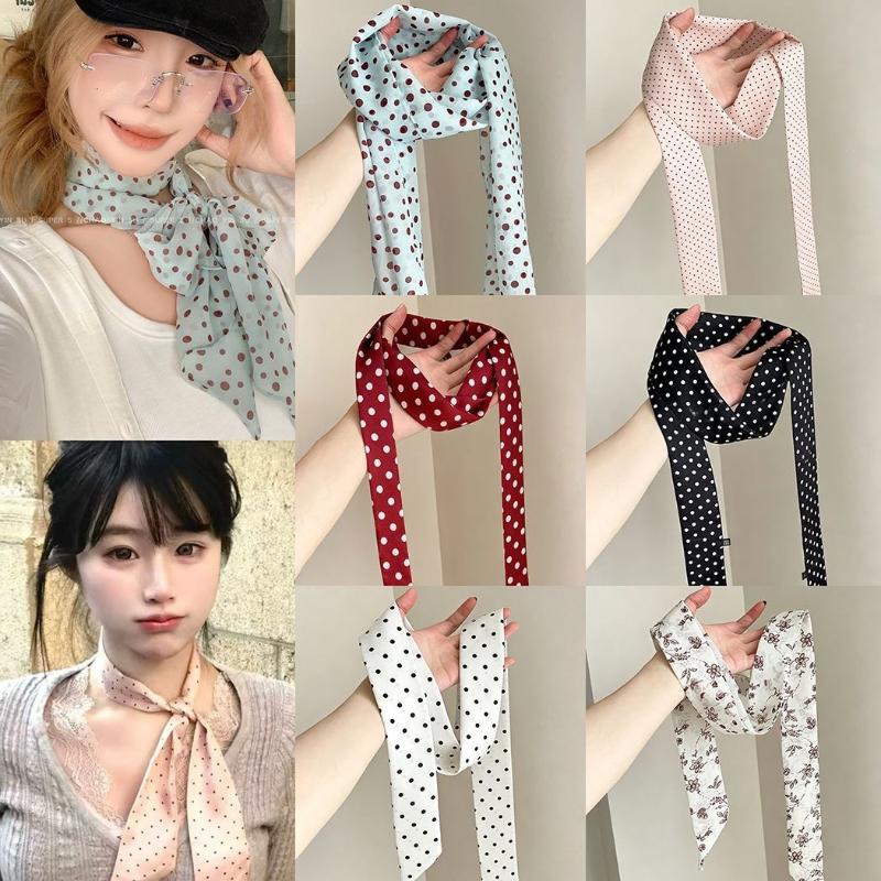 水玉模様の花柄プリントシルクスカーフ薄いネックスカーフヘアバ - Face Scarf Mask のレビューと価格
